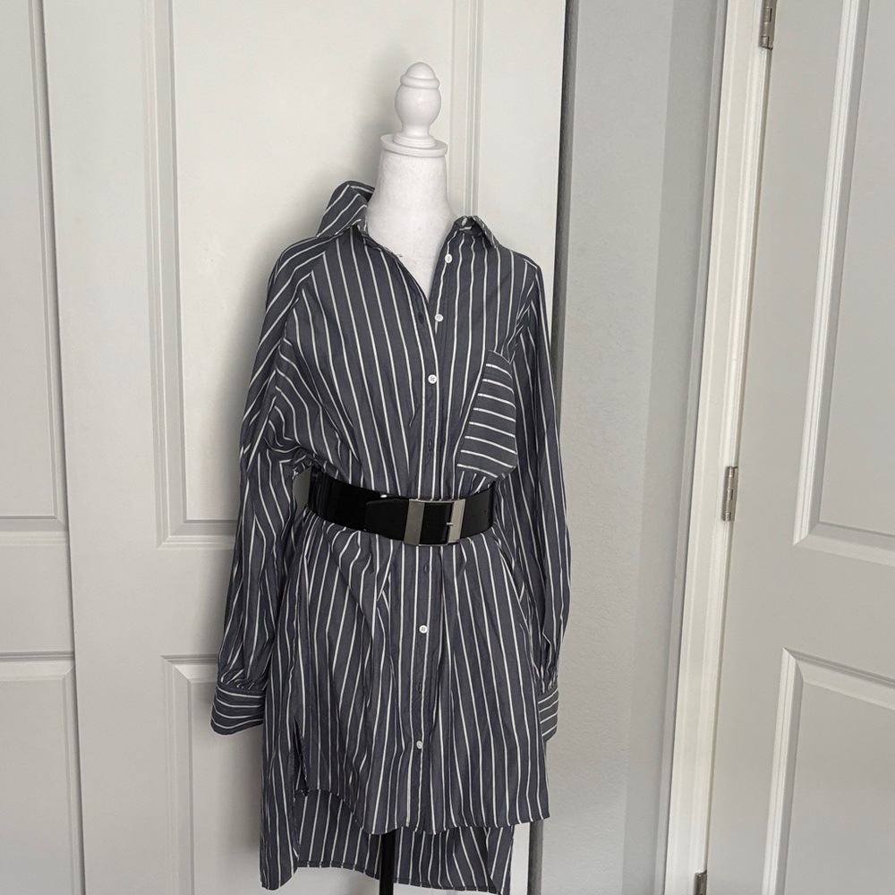 ASOS Black and White Striped Long Sleeve Dress